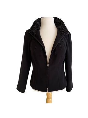 Joseph Ribkoff Black Jacket With stunning Ruffled Collar Front Zip Womens Size 8